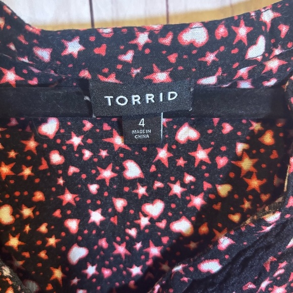 Torrid Emma Babydoll Rayon Lace Trim Women's Black Floral Tunic Heart Top 4X - Picture 6 of 8